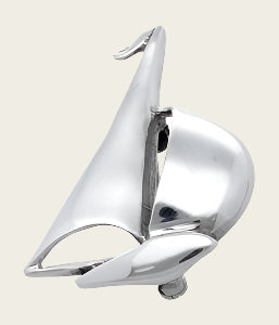 Silver Sailboat with jib sail brooch clothing pin