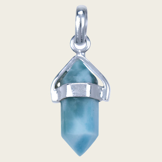 Zilveren Larimar edelsteen met potlood vatting kettinghanger