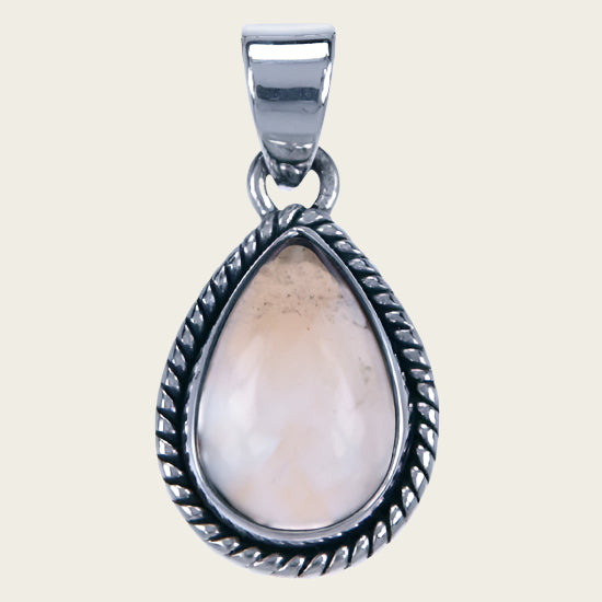 Silver Citrine Gemstone Drop with Pearl Rim Necklace Pendant