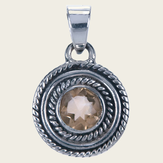 Silver Citrine Gemstone Round Facet Cut Necklace Pendant