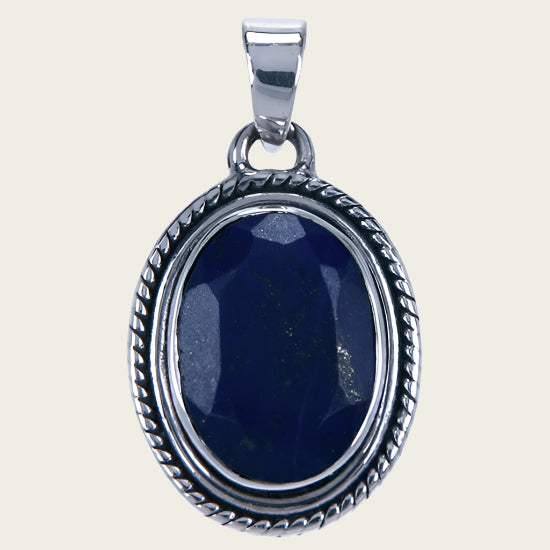 Zilveren Lapis lazuli edelsteen ovaal facet geslepen kettinghanger