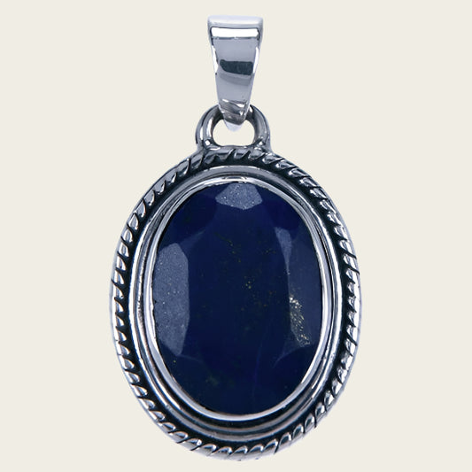 Zilveren Lapis lazuli edelsteen ovaal facet geslepen kettinghanger