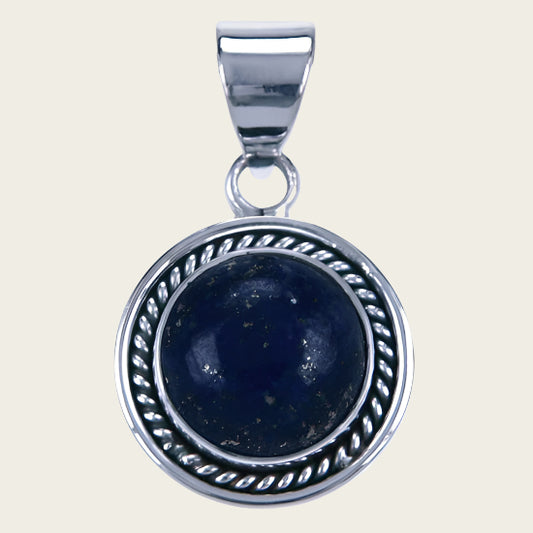 Zilveren Lapis lazuli edelsteen rond met kabelrand kettinghanger