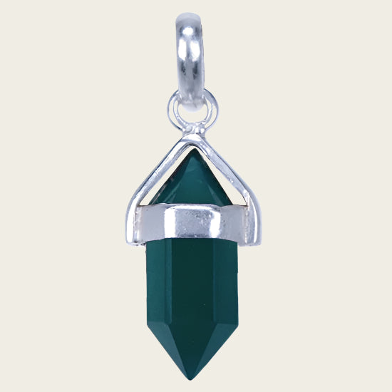 Zilveren Onyx groen edelsteen met potlood vatting kettinghanger