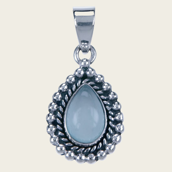 Silver Chalcedony Aqua Gemstone Drop with Balls Necklace Pendant