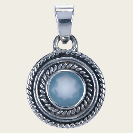 Zilveren Chalcedoon aqua edelsteen rond facet geslepen kettinghanger