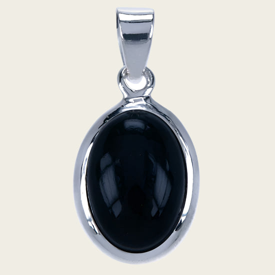 Zilveren Onyx zwart edelsteen ovaal glad kettinghanger