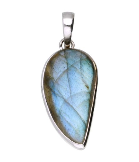 Silver Labradorite Gemstone Freeform Large Necklace Pendant