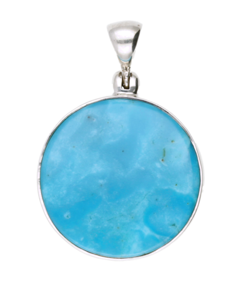 Zilveren Turkoois Turquoise edelsteen rond glad groot kettinghanger
