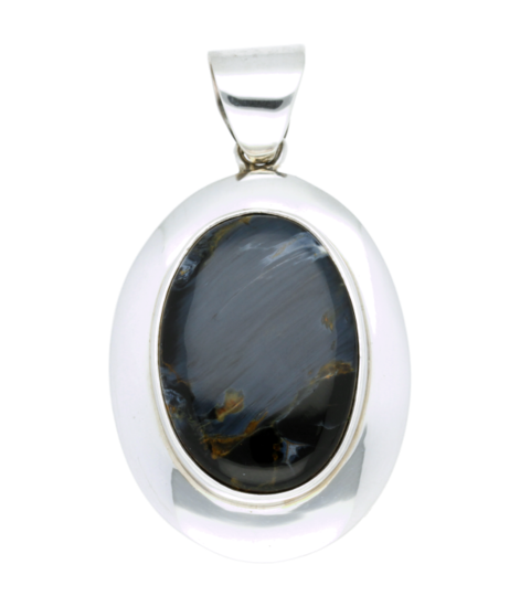 Silver Pietersite Gemstone Freeform Large Necklace Pendant