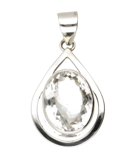 Silver Rock Crystal Gemstone Facet Drop Open Large Pendant