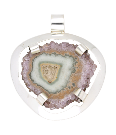 Silver Amethyst Rose Stalactite Gemstone Freeform XL Pendant