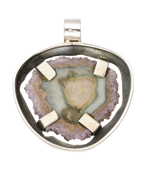 Silver Amethyst Rose Stalactite Gemstone Freeform XL Pendant