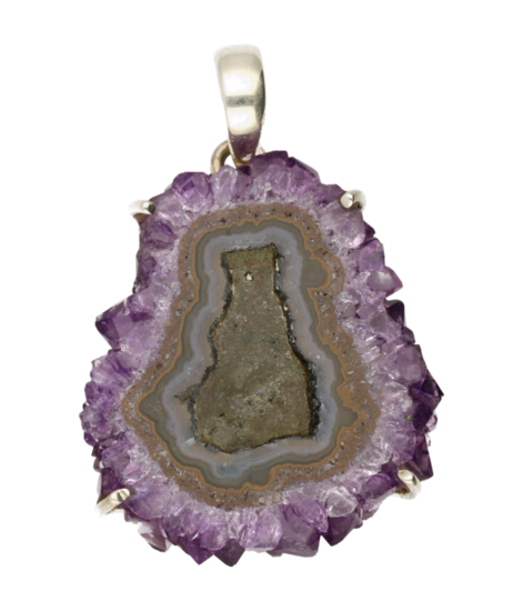 Silver Amethyst Rose Stalactite Gemstone Freeform XL Pendant