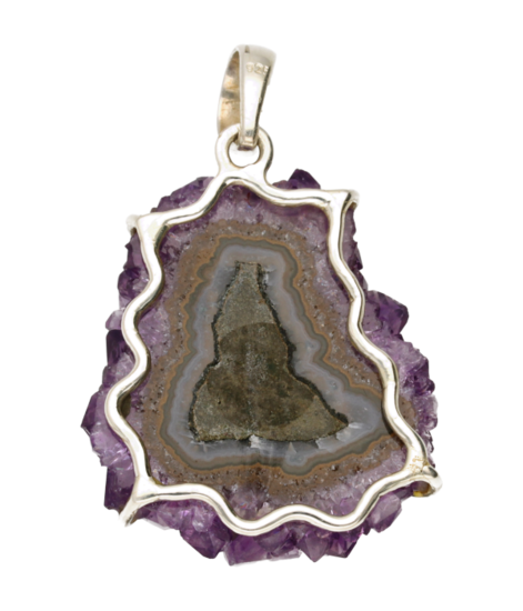 Silver Amethyst Rose Stalactite Gemstone Freeform XL Pendant