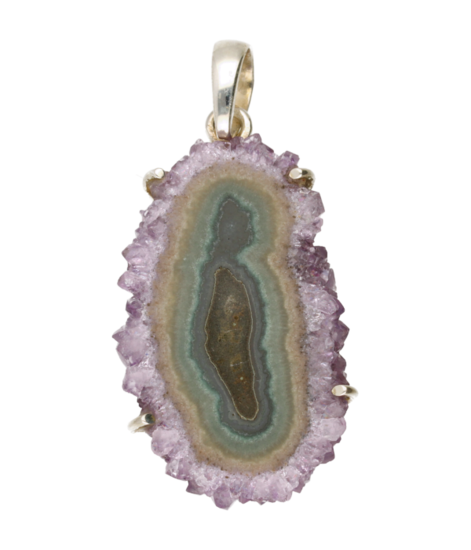 Silver Amethyst Rose Stalactite Gemstone Freeform XL Pendant