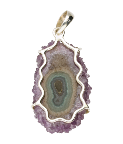 Silver Amethyst Rose Stalactite Gemstone Freeform XL Pendant