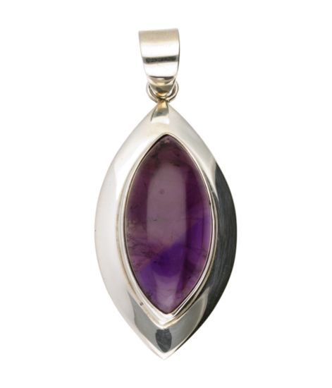 Silver Amethyst Gemstone Canoe Large Pendant
