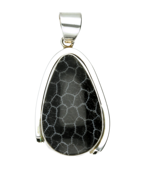 Silver Fossil Coral Long Drop XL Pendant