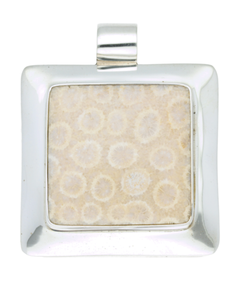 Silver Fossil Coral Square XL Pendant