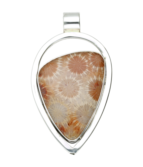 Silver Fossil coral point open XL pendant
