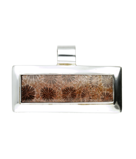 Silver Fossil Coral Rectangle XL Pendant