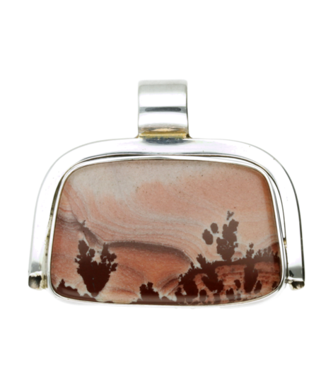 Silver Apache Sage Rhyolite Jasper Gemstone Freeform Large Pendant