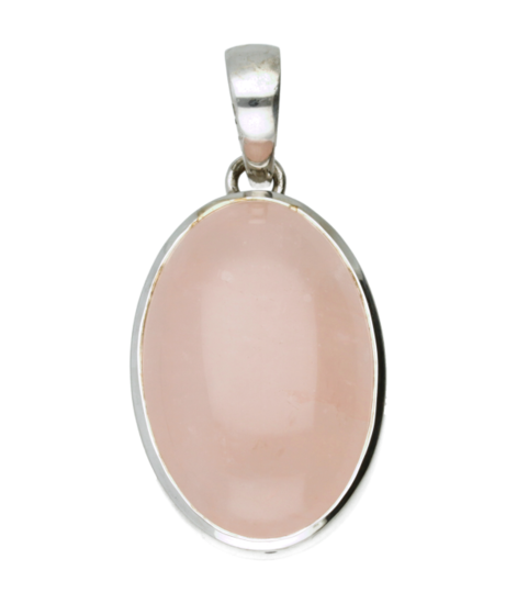 Zilveren Roze kwarts edelsteen ovaal groot hanger