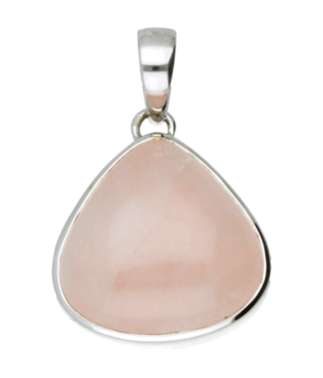 Zilveren Roze kwarts edelsteen driehoek groot hanger