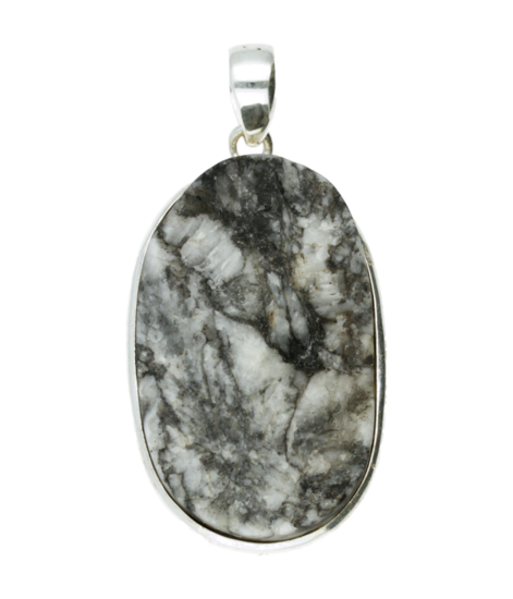 Silver Pinolite gemstone rough oval large pendant