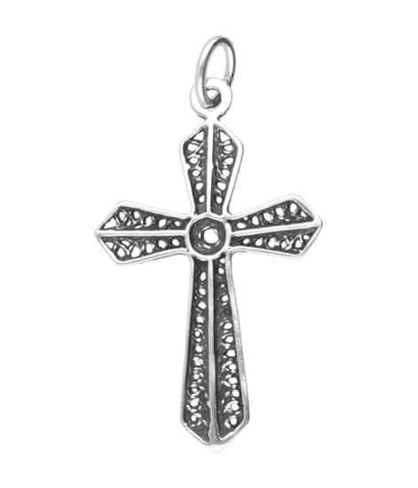 Silver Cross filigree decorated pendant