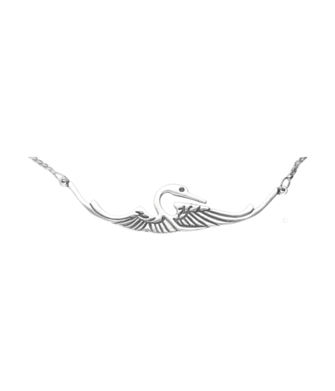 Zilveren Kraanvogel Art Nouveau Jugendstil hanger + ketting 45 cm