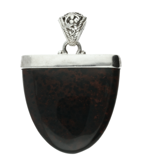 Silver Heliotrope Bloodstone Gemstone Hemisphere Large Pendant