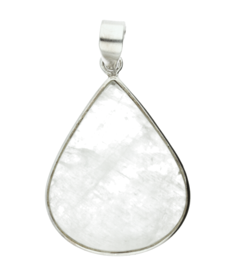 Silver Moonstone Rainbow Gemstone Drop Large Pendant