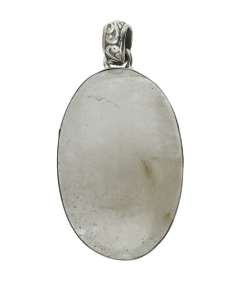 Silver Rutilated Quartz Gemstone Oval XL Pendant