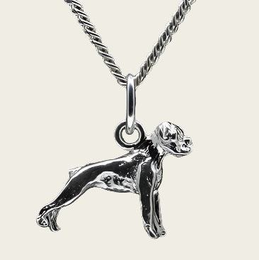 Zilveren Boxer oren ongecoupeerd ketting hanger - klein