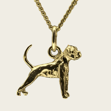Gouden Boxer oren ongecoupeerd met staart ketting hanger - klein