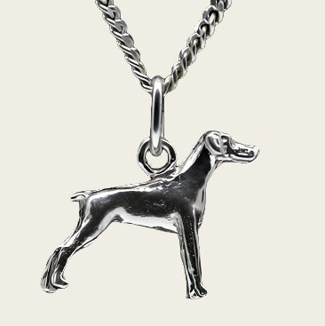 Zilveren Dobermann oren ongecoupeerd ketting hanger - klein