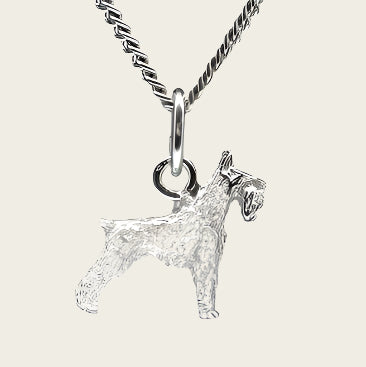 Zilveren Riesen schnauzer oren gecoupeerd ketting hanger - klein