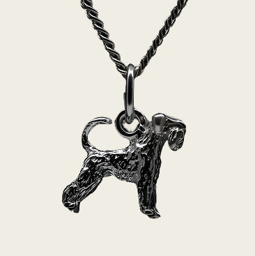 Zilveren Riesen schnauzer oren ongecoupeerd met staart ketting hanger - klein