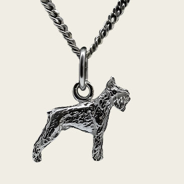 Zilveren Schnauzer dwerg oren gecoupeerd ketting hanger - klein