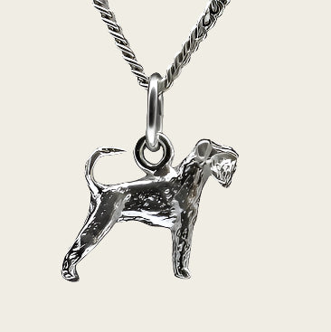 Zilveren Schnauzer dwerg oren ongecoupeerd met staart ketting hanger - klein