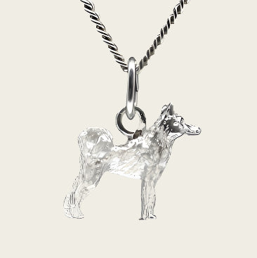 Zilveren Siberian husky staart op rug ketting hanger - klein