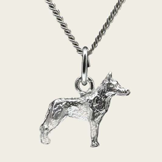 Zilveren Siberian husky staart omlaag ketting hanger - klein