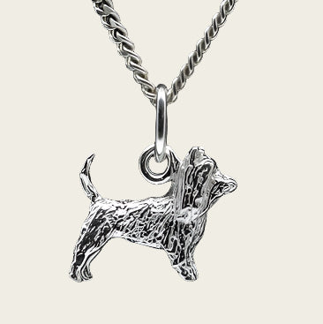 Silver Australian Silky Terrier with Tail Necklace Pendant - Small