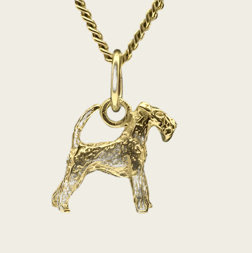 Gouden Fox Terrier draadhaar met staart ketting hanger - klein