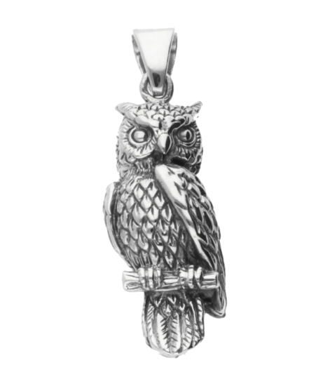 Silver Owl large solid chain pendant 