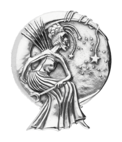 Silver Woman Sitting on Moon with Shooting Stars Large Necklace Pendant 