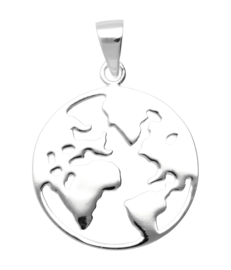 Zilveren De Aarde Wereld continent in ring groot kettinghanger