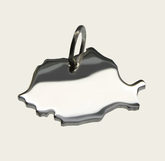Zilveren Landkaart Roemenië ketting hanger